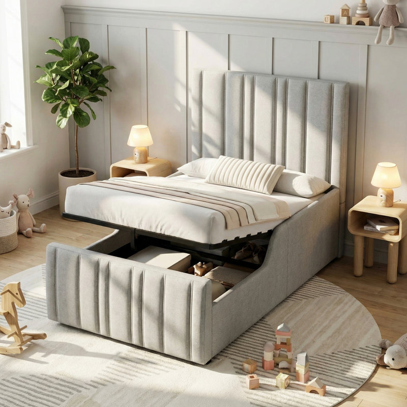 Metal Ottoman Storage Bed, Gray