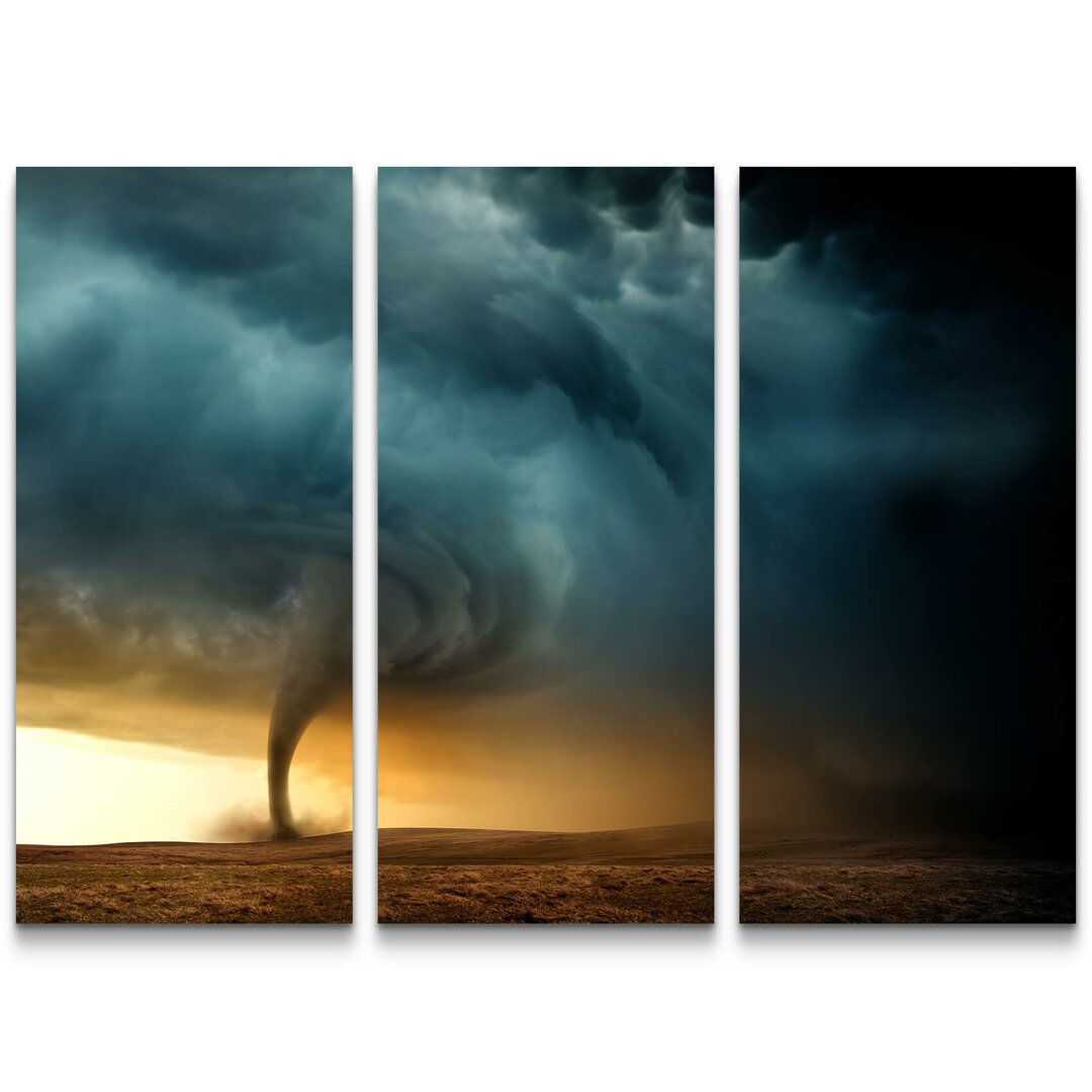 3-tlg. Leinwandbilder-Set Schwarze Wolkenformation mit Tornado