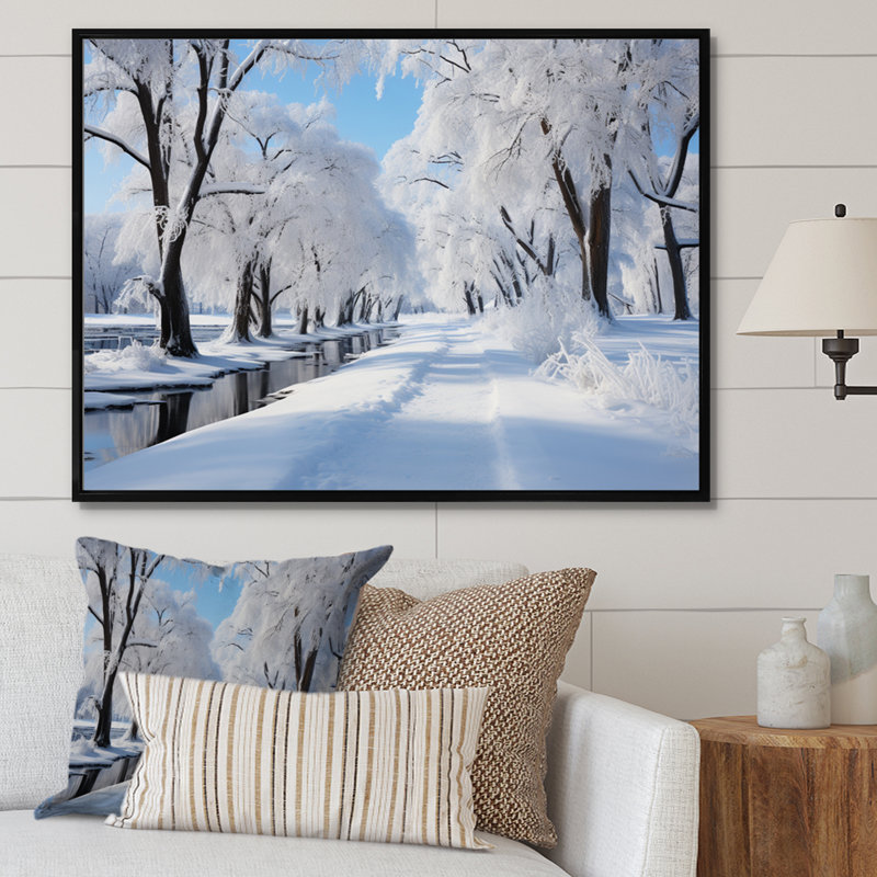 «Winter Snowy Serenity IV - Winter Landscape», reproduction sur toile, Cadre flottant noir, H 24 po x l 32 po x P 1 po