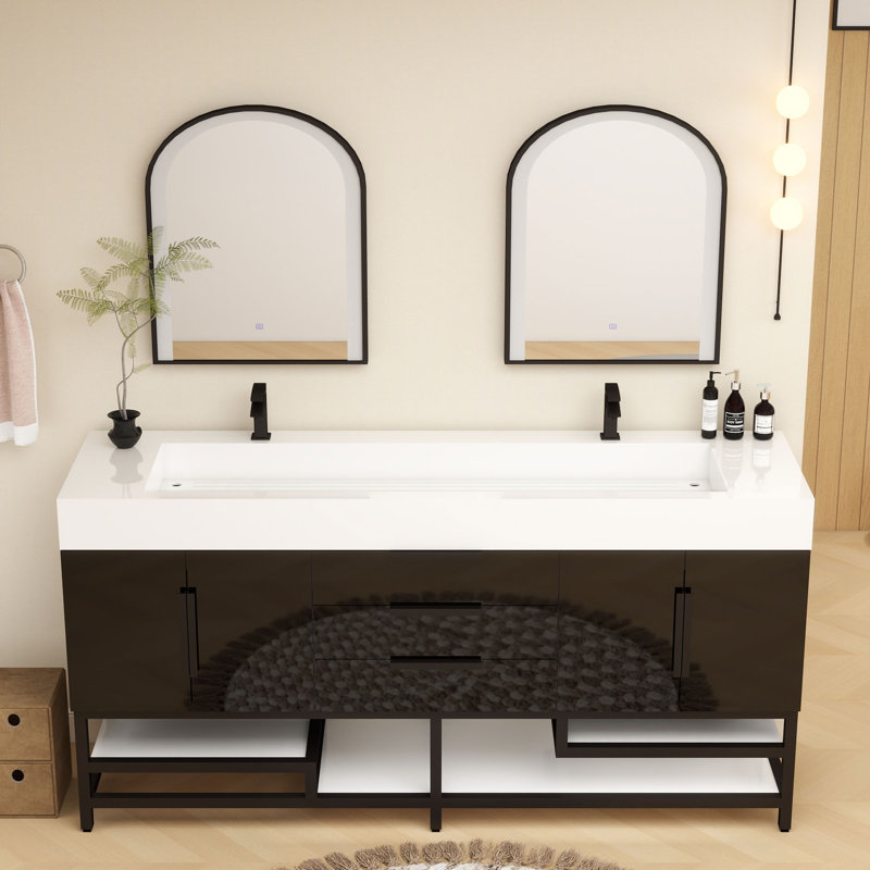 Finition du meuble-lavabo sur pied simple de base 72 po Jessica: chêne blanc, Noir brillant