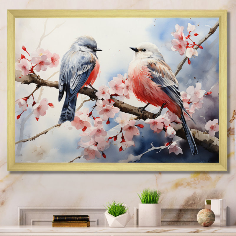 «Asian Art Sumi Bird Serenity IV», reproduction d'art sur toile, H 16 po x l 32 po x P 1 po, Encadrement doré
