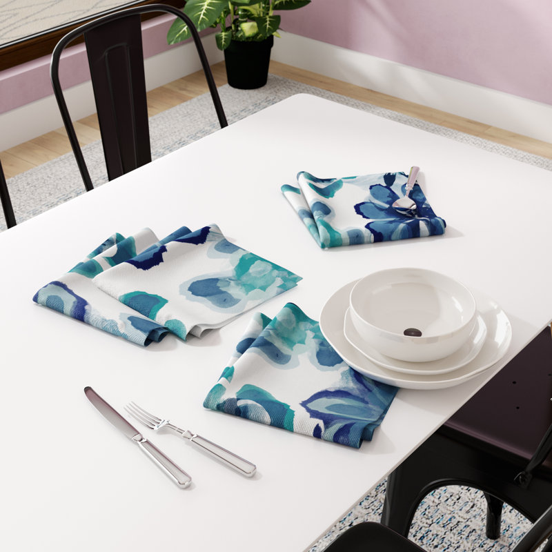 Gorrell Polyester Floral Square Napkin, Blue