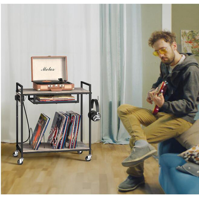 25.47 " H Media Shelves, Gray/Black