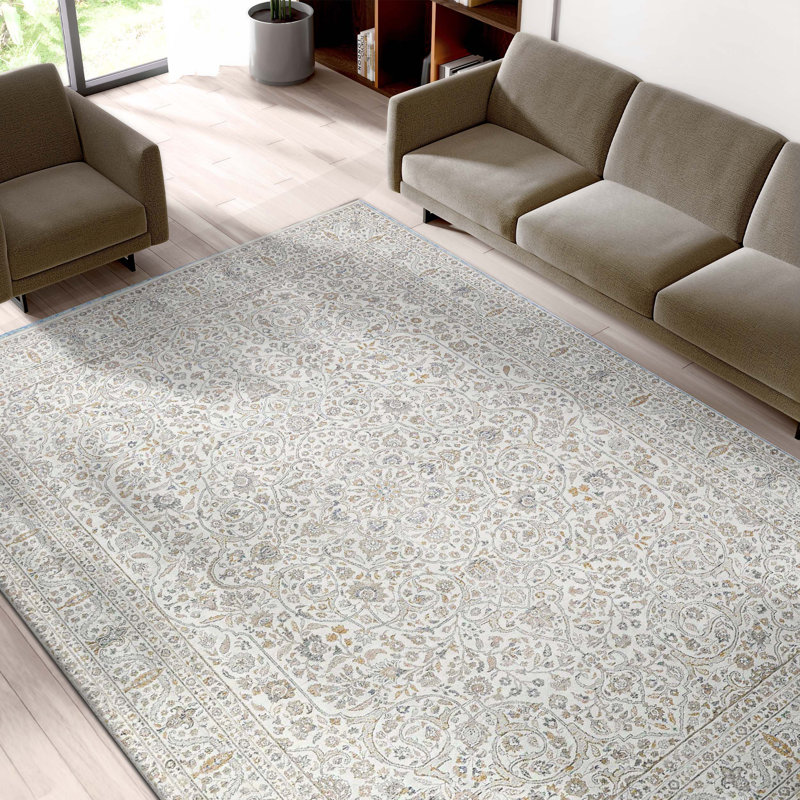 High-Quality Hand-Knotted Beige Area Rug, Rectangle 5' x 8'