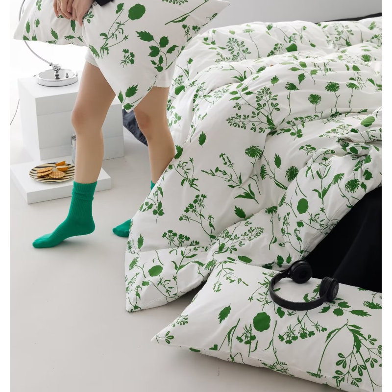 Floral Comforter Set Botanical Flower Bedding Set, Full Comforter + 2 Standard Pillowcases, White Sage Floral