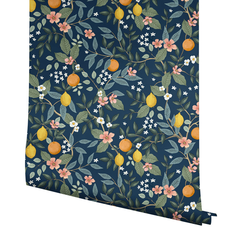 Citrus Grove Peel & Stick Wallpaper, Navy Blue