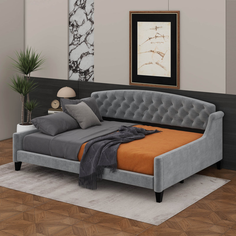 Full Size Modern Luxury Tufted Button Daybed, Gray