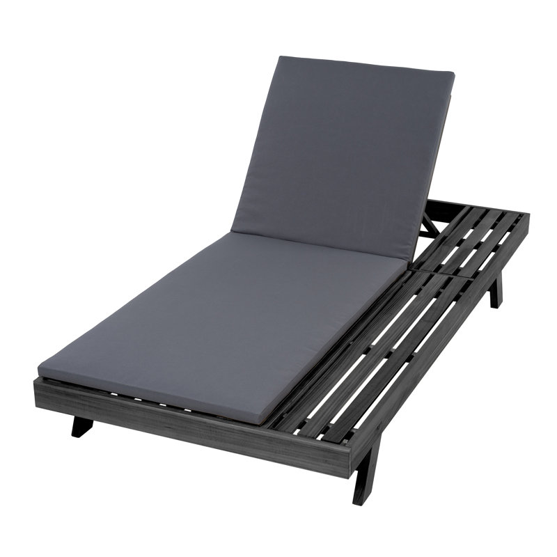Lounge Chaise Set, Space Available On One Side, Acacia Wood With Water-Resistant Lounge Cushions (2 Inch Thick), Dark Gray