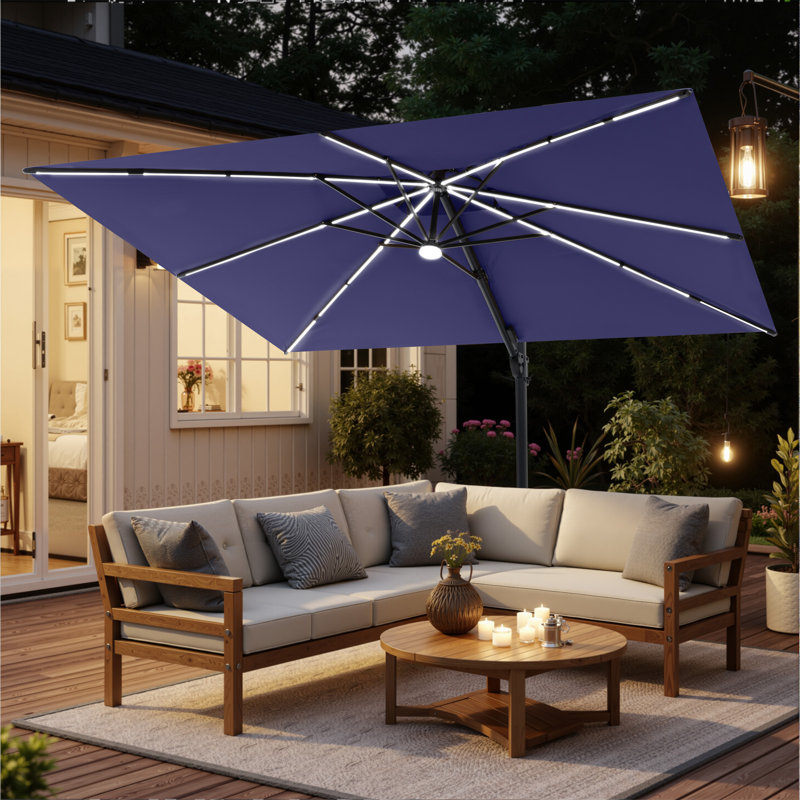 Parasol rectangulaire en porte-à-faux à DEL 128 pi, Marine