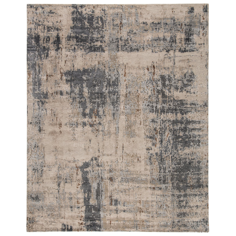 Tapis gris noué à la main Dourch, Rectangle 8 pi x 10 pi
