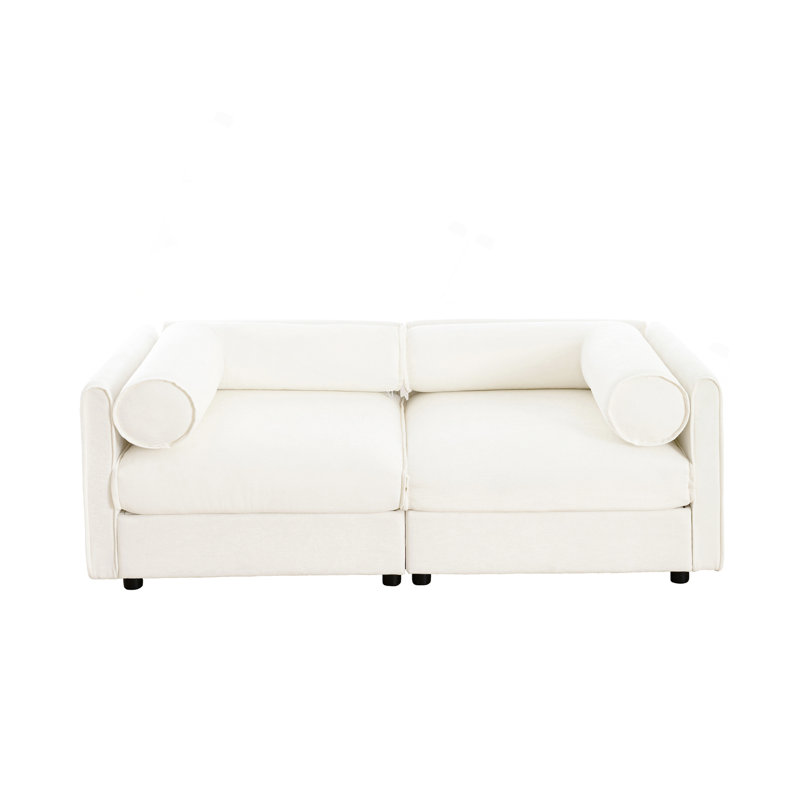 Élégant canapé 2 places en chenille avec siège de rangement, dossier cylindrique et accoudoirs, causeuse moderne en tissu avec espace de rangement caché