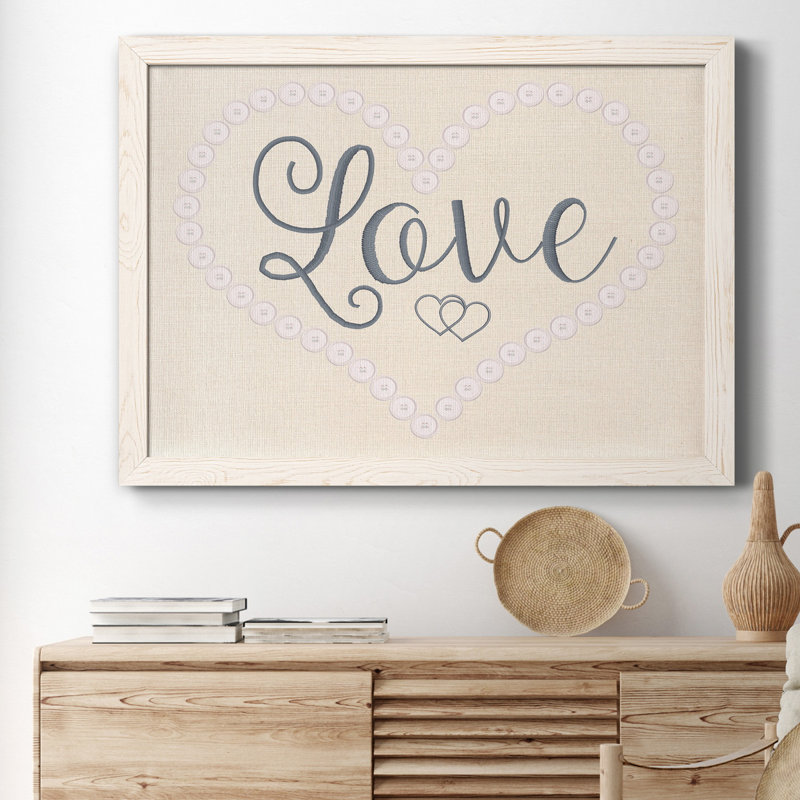 «Stitched Love», reproduction d'art textuel sur toile encadrée, H 31 po x l 44 po x P 1 po, Blanc
