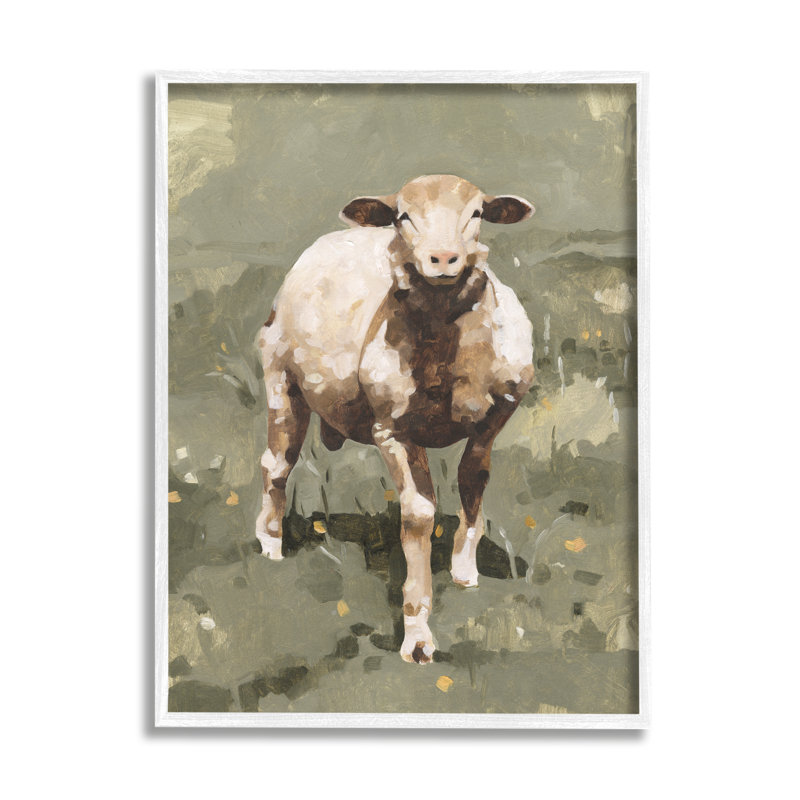 Sourire, printemps, mouton, vert, pissenlit, champ, Giclée encadrée blanc bord de mer, H 20 po x l 16 po
