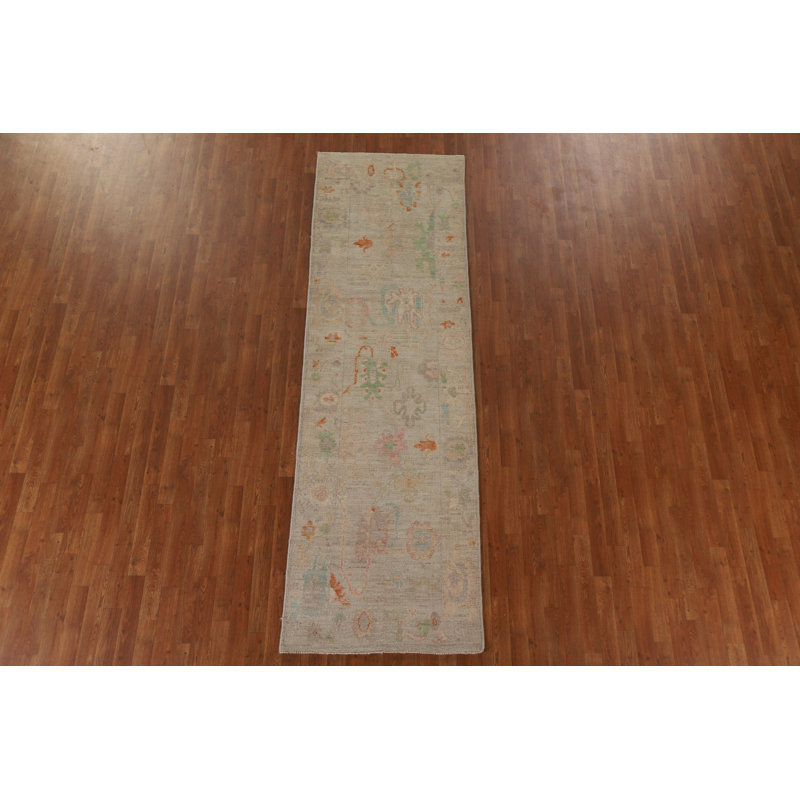 Tapis de couloir beige en laine noué à la main 3 pi x 9 pi 10 po Floral