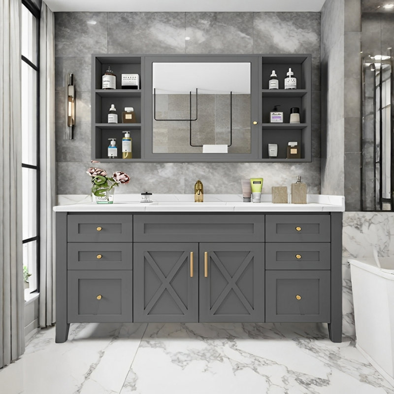 Armoire de salle de bain en bois massif de style américain