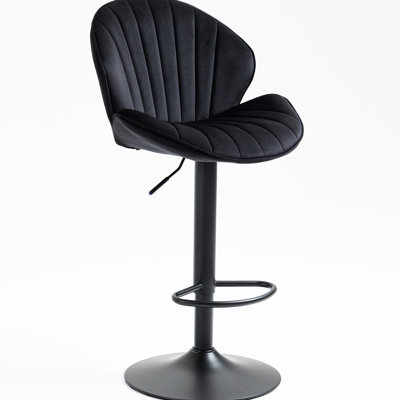 2pcs Adjustable Bar Chairs With & Footrest, Black Counter Height For Kitchen Pub Stools Of 2 Back And Foot Rest, Space