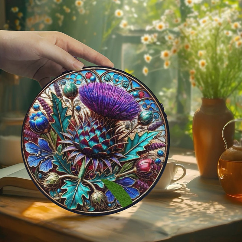 OrnateFloralCircularDesign vitrail pour fenêtre, 6.3x6.3in(16x16cm)