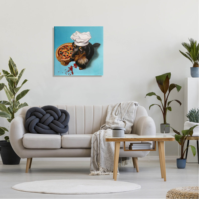 «Dog Chef Pizza Bite Portrait» par Lucia Heffernan, H 24 po x l 24 po x P 1,5 po