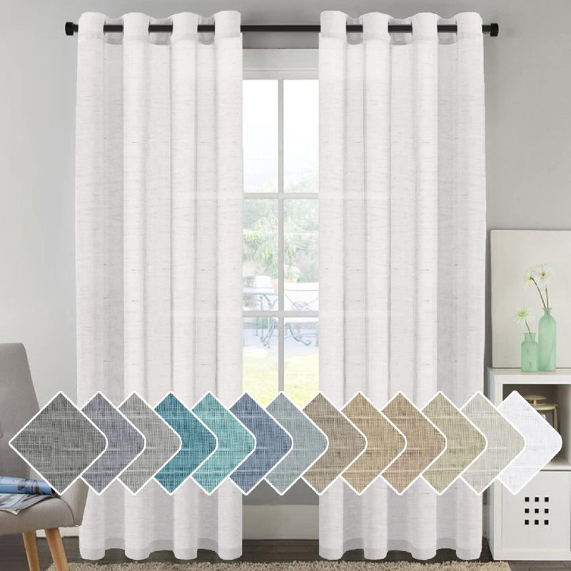 Paire de rideaux semi-transparents avec œillets Hywell, Blanc, L 52 po x L 96 po