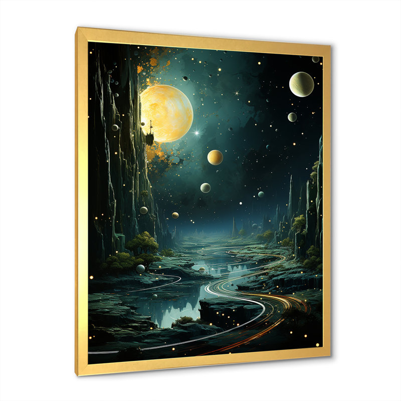 Emerald Earth At Dark Outer Space sur toile, Cadre doré simple, H 32 po x l 16 po x P 1 po