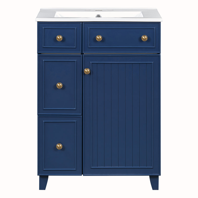 Armoire de meuble-lavabo 24 po avec lavabo en céramique, Bleu