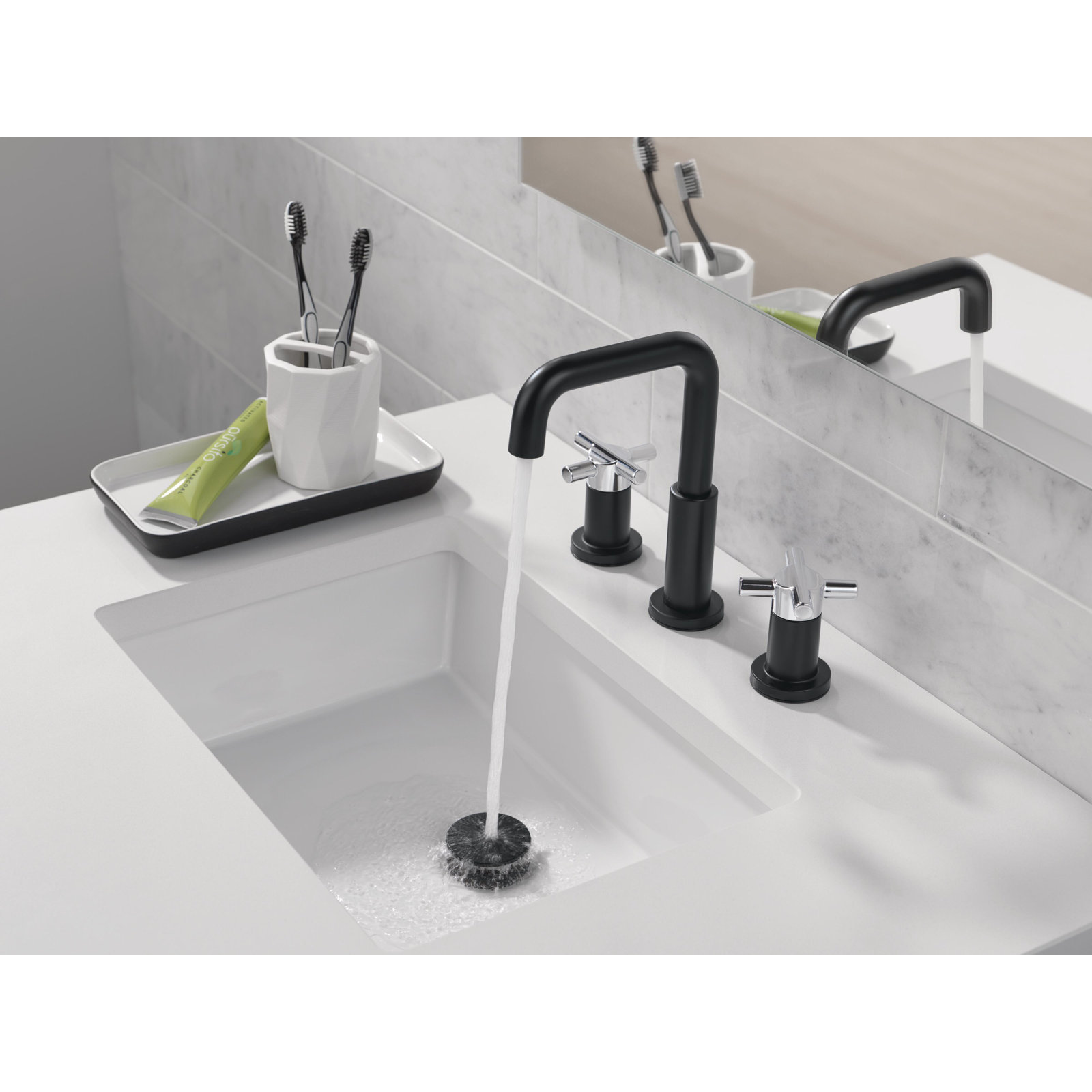 Nicoli Widespread Bathroom Faucet 3 Hole, 2-handle Bathroom Sink Faucet with Drain Assembly, Black/Chrome