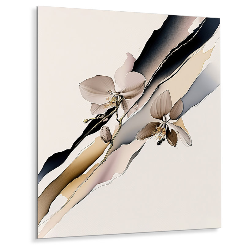 Décoration murale orchidée beige V - fleurs d'orchidées florales en métal, H 20 po x l 12 po x P 1 po