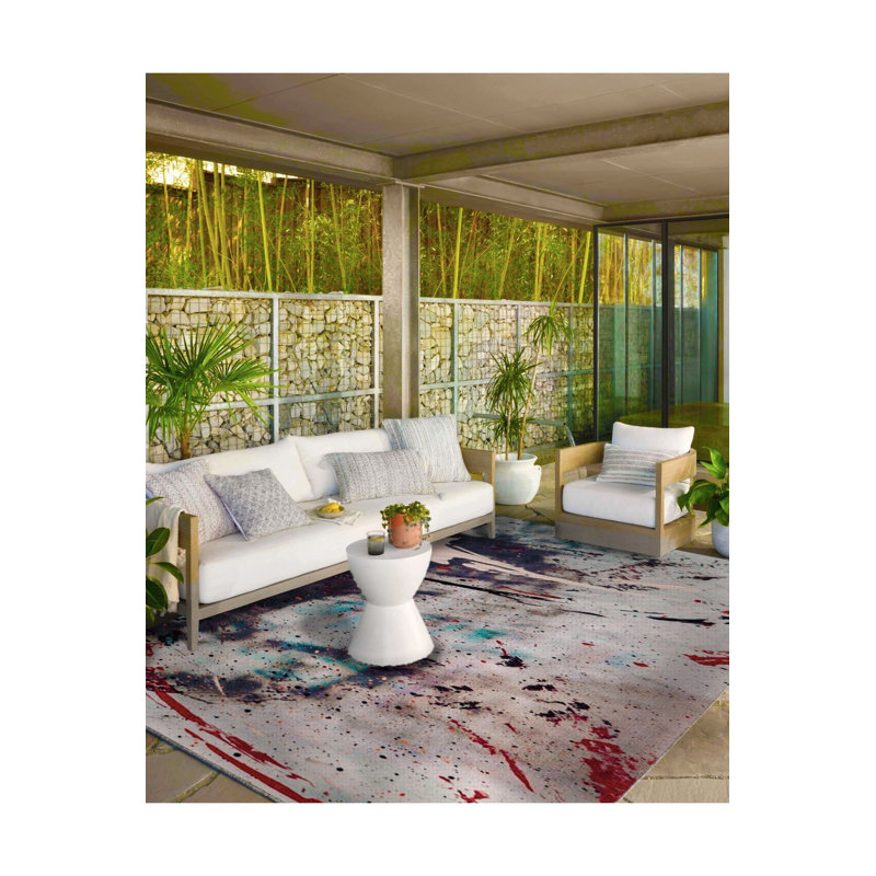 Bright Pastel Painted Patterned Woven Base Machine Washable Rug, Square 3'3" Rug Pad Included