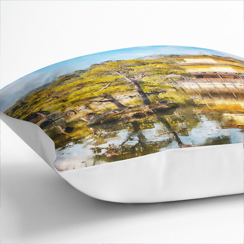 Pagoda in Kyoto- Shi Japan Painting Scatter Cushion with Filling, 55cm H x 55cm W x 20cm D, White