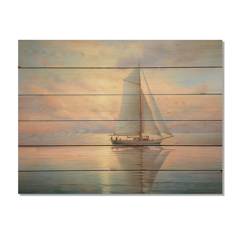 Voilier Coldade, voile, sérénade II sur bois, H 24 po x l 32 po x P 0,78 po