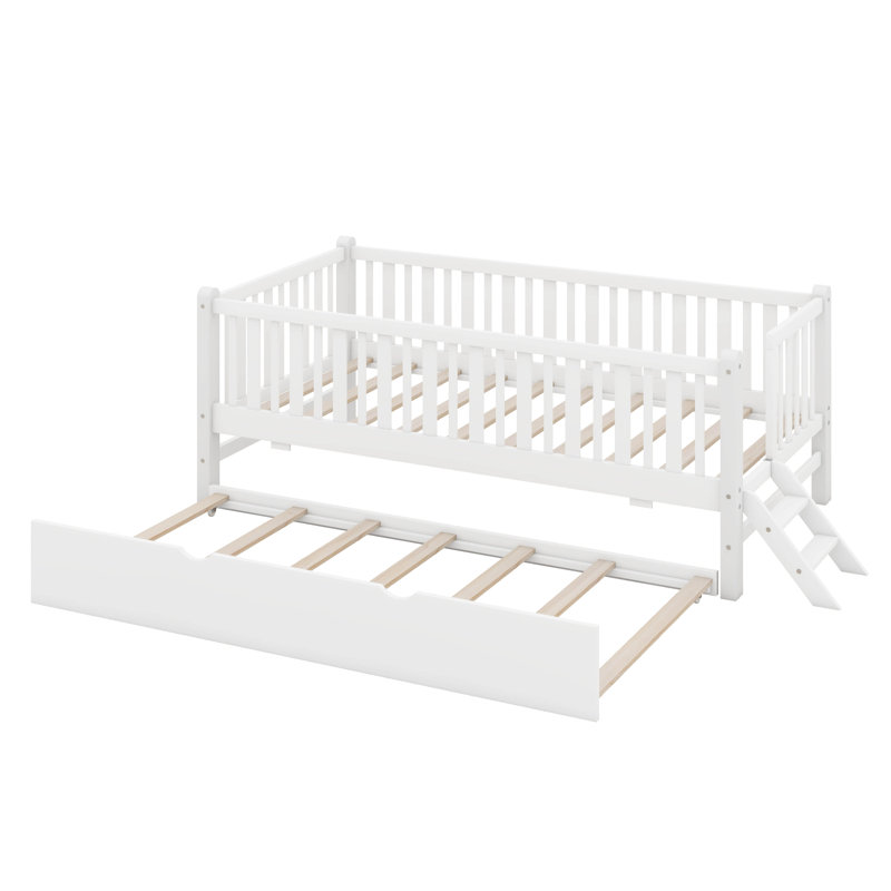 Lit plateforme simple en bois avec garde-corps et lit gigogne, structure de lit pour enfants, lit Montessori en bois avec support à lattes