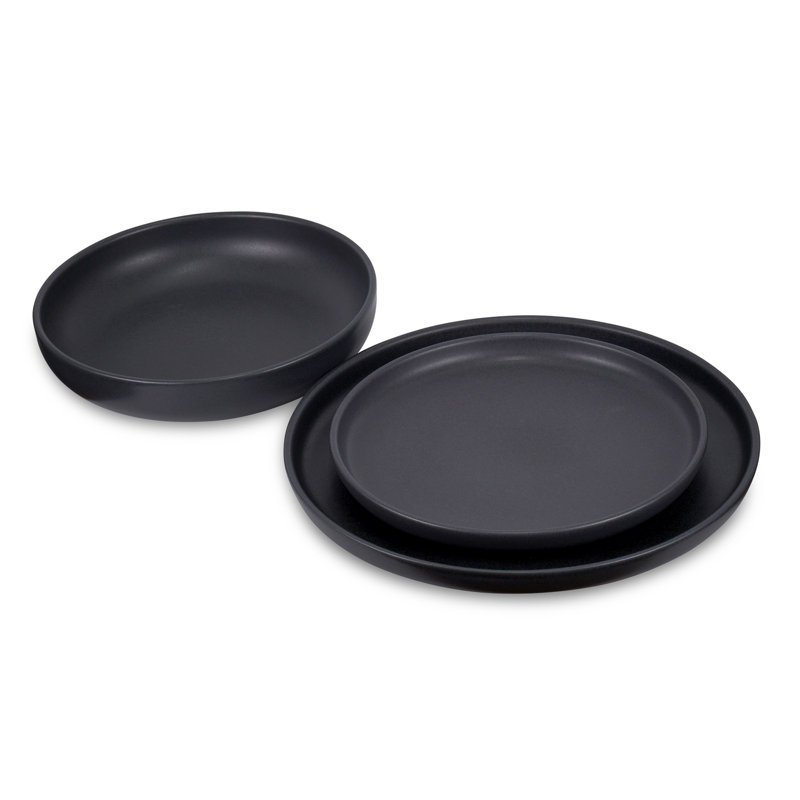 Service de table en grès 12 pièces Gaviota, service pour 4, Gris anthracite