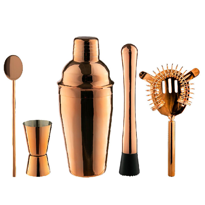 Rink Drink - 5 Piece Manhattan Cocktail Shaker Set, Rose Gold