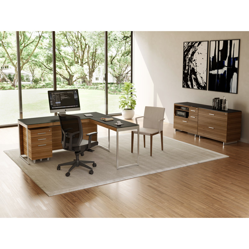 Sequel 20 3 - Drawer Filing Credenza, Natural Walnut/Satin Nickel