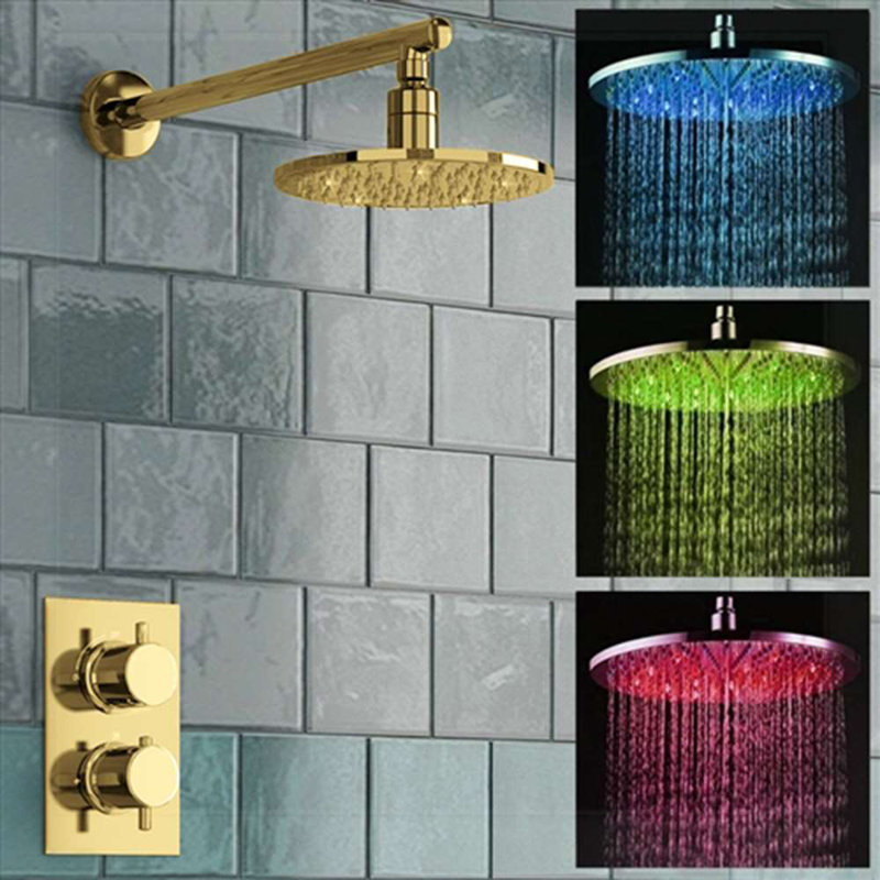 Ensemble de douche thermostatique à DEL Milan pour une expérience luxueuse avec température intelligente, Doré