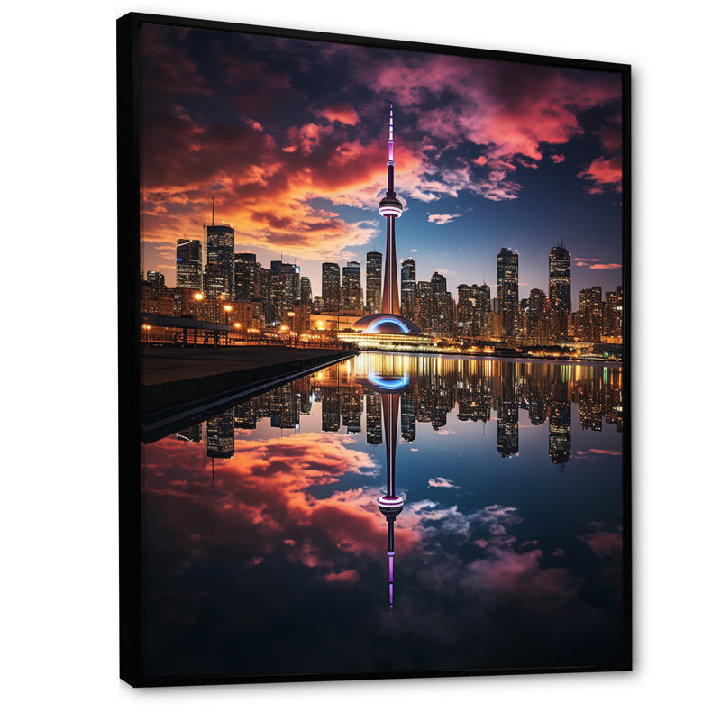 «Lyncon Canada Toronto Reflections I» sur toile, H 40 po x l 30 po x P 1,5 po, Cadre flottant noir