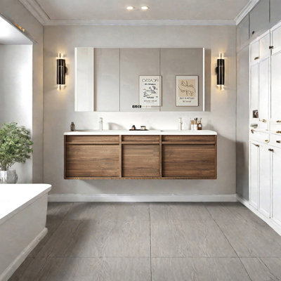Middle ancient style double basin bathroom cabinet