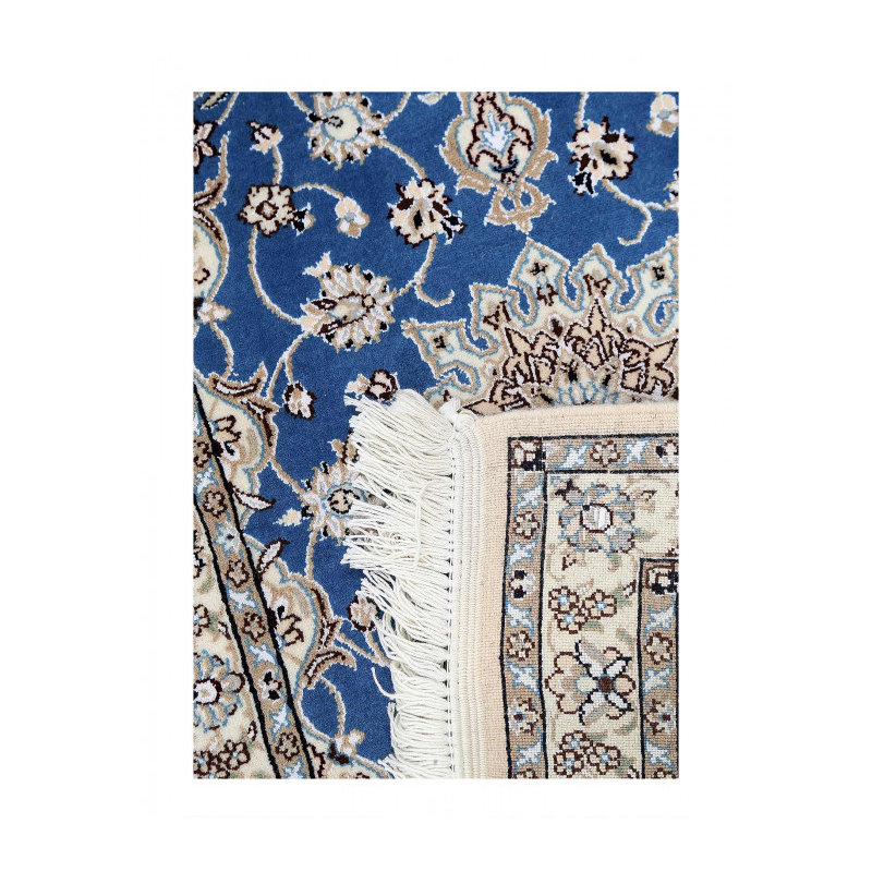 Blue Fine Hand Knotted Persian Silk & wool Nain 2'X 3'