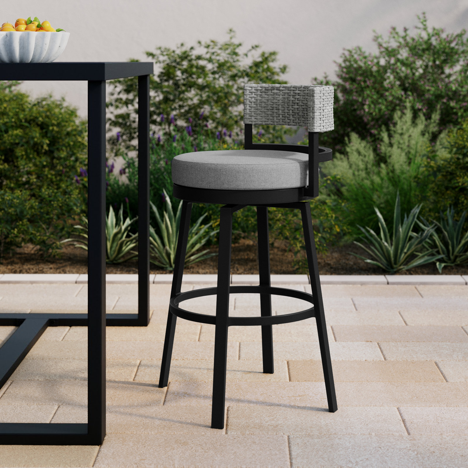 Chave 26" Patio Bar Stool with Cushion, Counter (26" Seat Height)