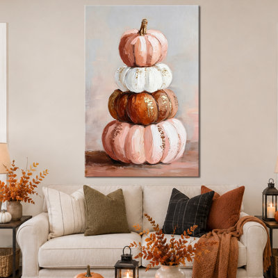 Art mural d'automne, art mural sur toile citrouille en rosé et doré, art mural d'automne pour le salon, décoration murale photos d'automne, toile tendue avec châssis pour hall d'entrée, espaces repas de ferme, 36 x 48 po