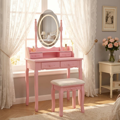 Ensemble de bureau de coiffeuse princesse avec miroir et tabouret rembourré, modes d'éclairage Princess