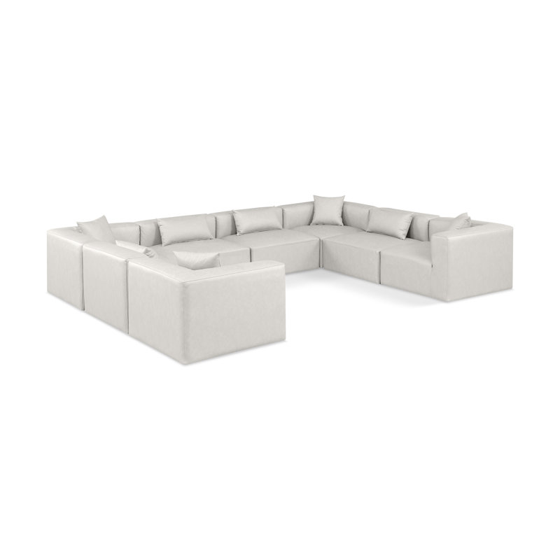 Ivion Upholstered U-Shaped Sectional Reversible, Cream Vegan Leather