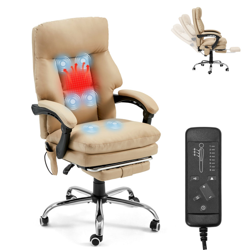 Chaise de bureau ergonomique avec 6 points de vibration, réglable en hauteur, réglable en angle, Kaki