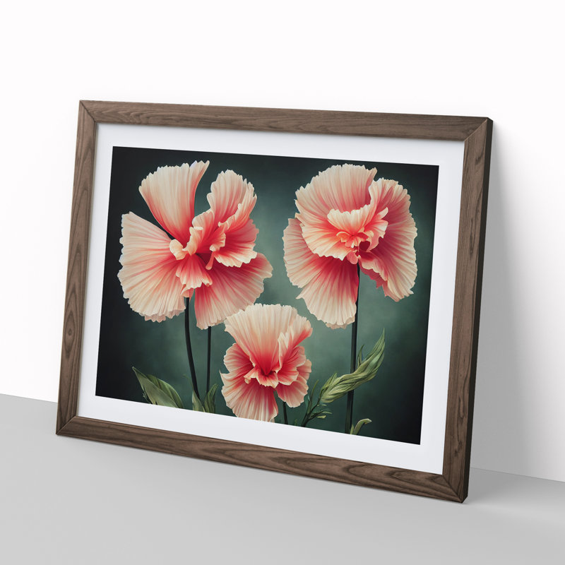 Pleasing Carnation Flowers - Single Picture Frame Print, 46cm H x 64cm W x 2cm D, Walnut Framed