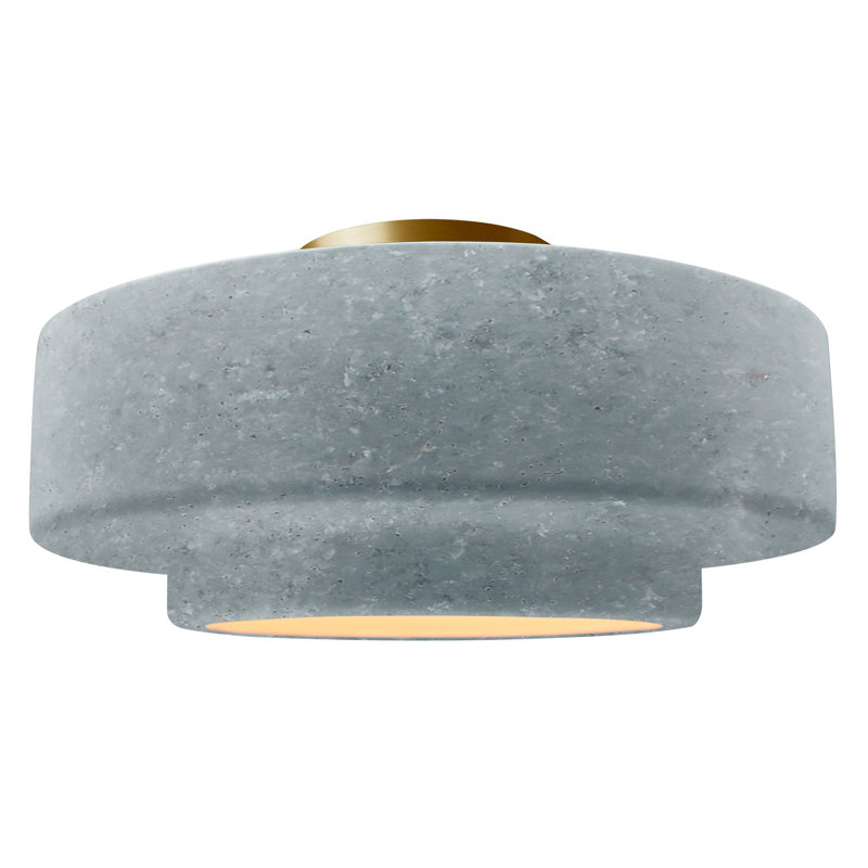 Plafonnier semi-encastré en céramique Dottie, H 8 po x l 16,5 po x P 16,5 po, Craquelure vert céladon, Laiton brossé