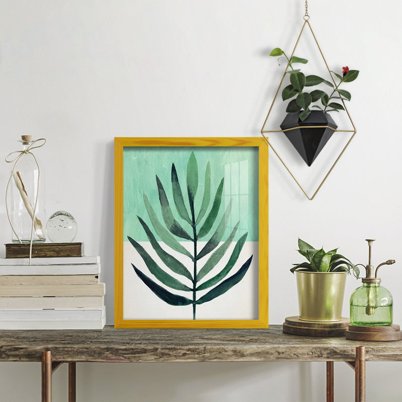 Verging Palm III, encadré sur papier, L 12 po x H 15 po x P 1 po, Cadre jaune