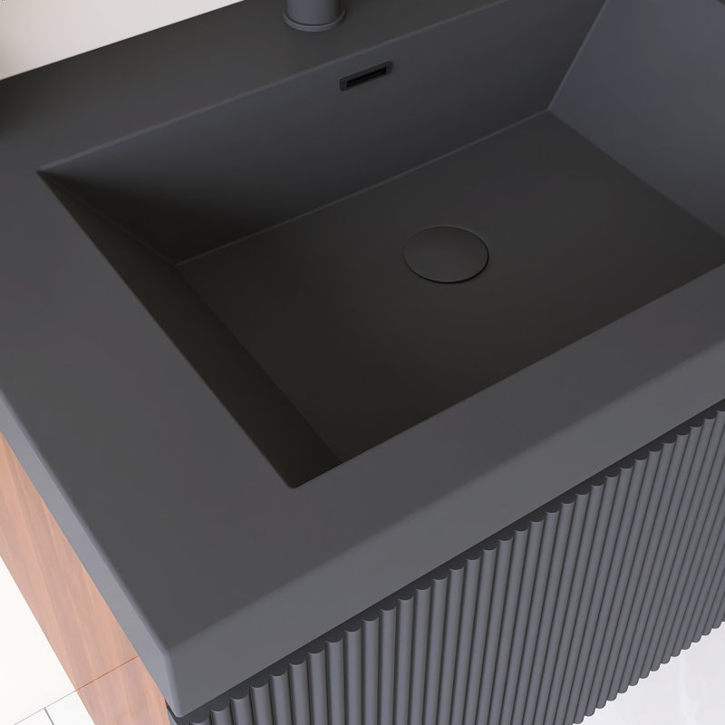 Meuble-lavabo simple 60 po avec lavabo à quartz noir, 60"