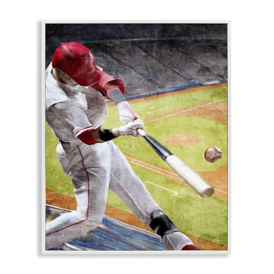 Athlète frappant une balle de baseball encadrée, design par Kim Allen