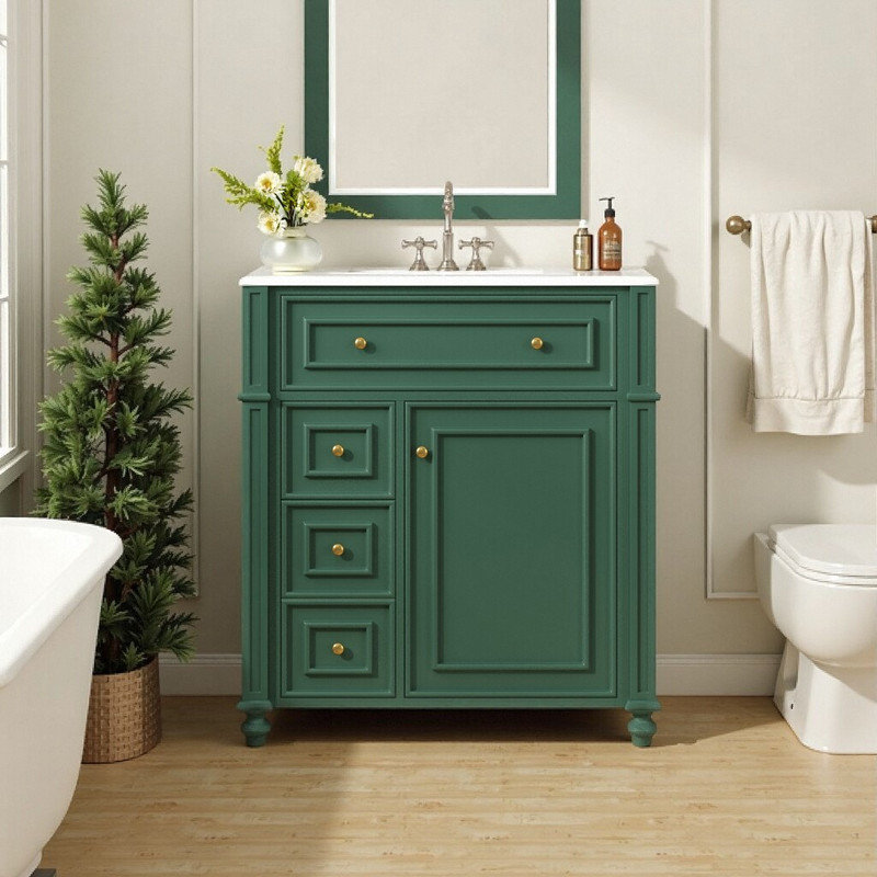 Armoire de meuble-lavabo 30 po avec évier en céramique, Vert