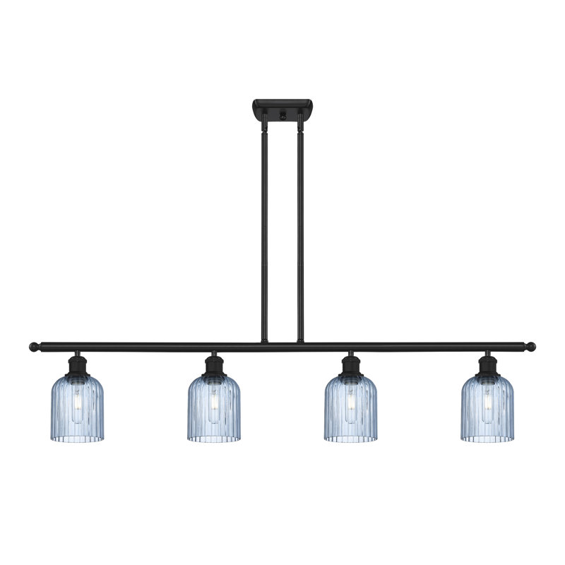 Luminaire suspendu pour îlot de cuisine 4 lumières Fiennes, Noir mat, Bleu princesse